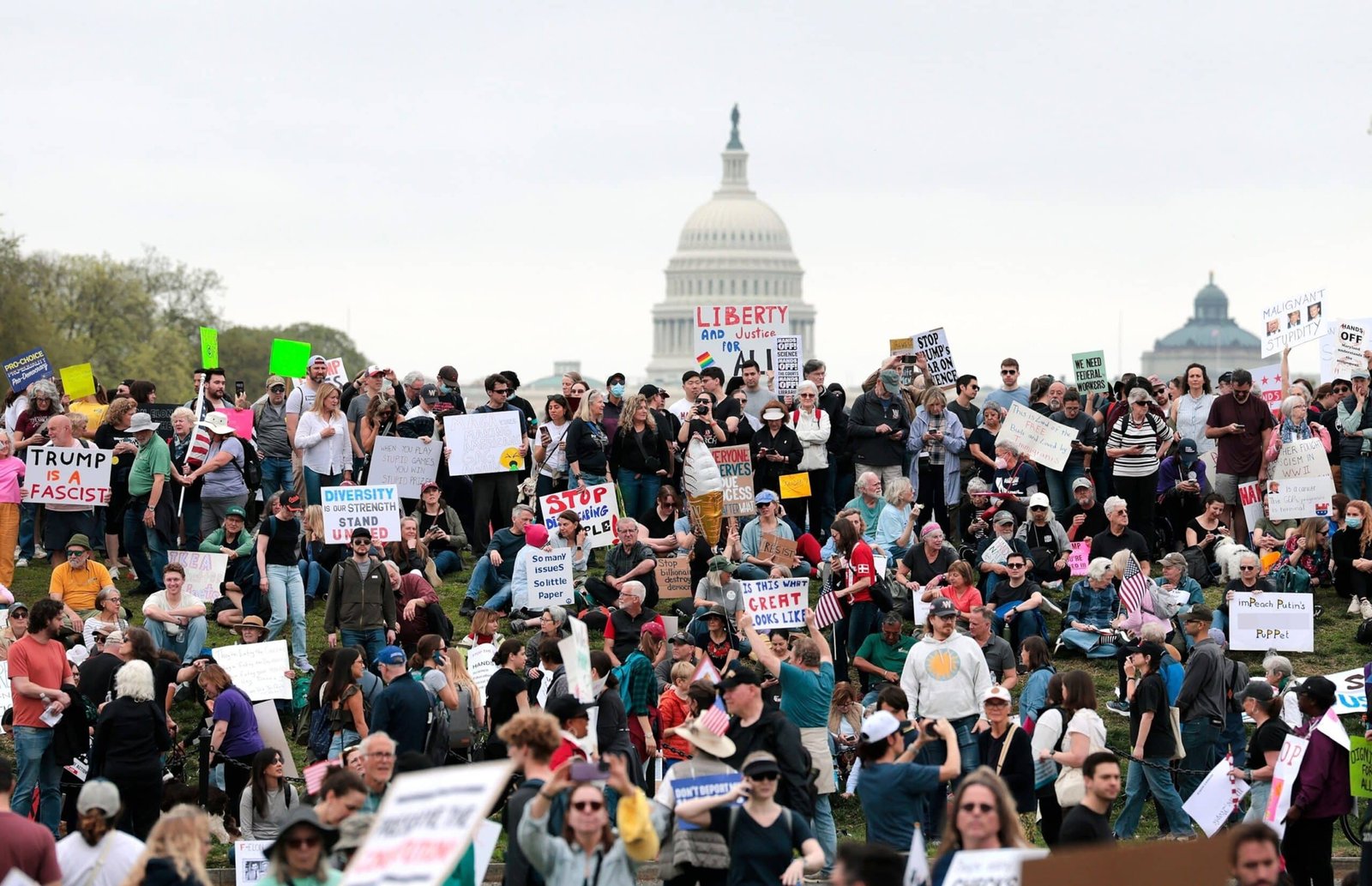 The large crowd gathered in the national 'hands of off' as a protest over Trump's administration

