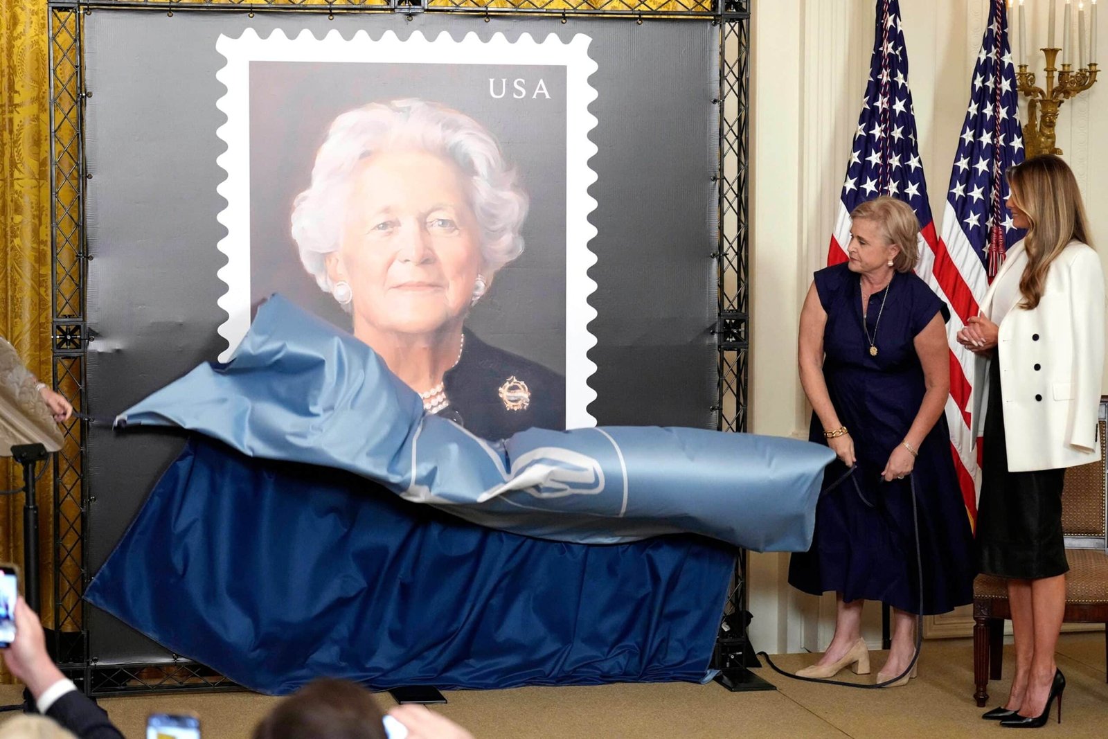 Melania Trump Unveils Stamp Respect Barbara Bush, with George W. Bush Absent

