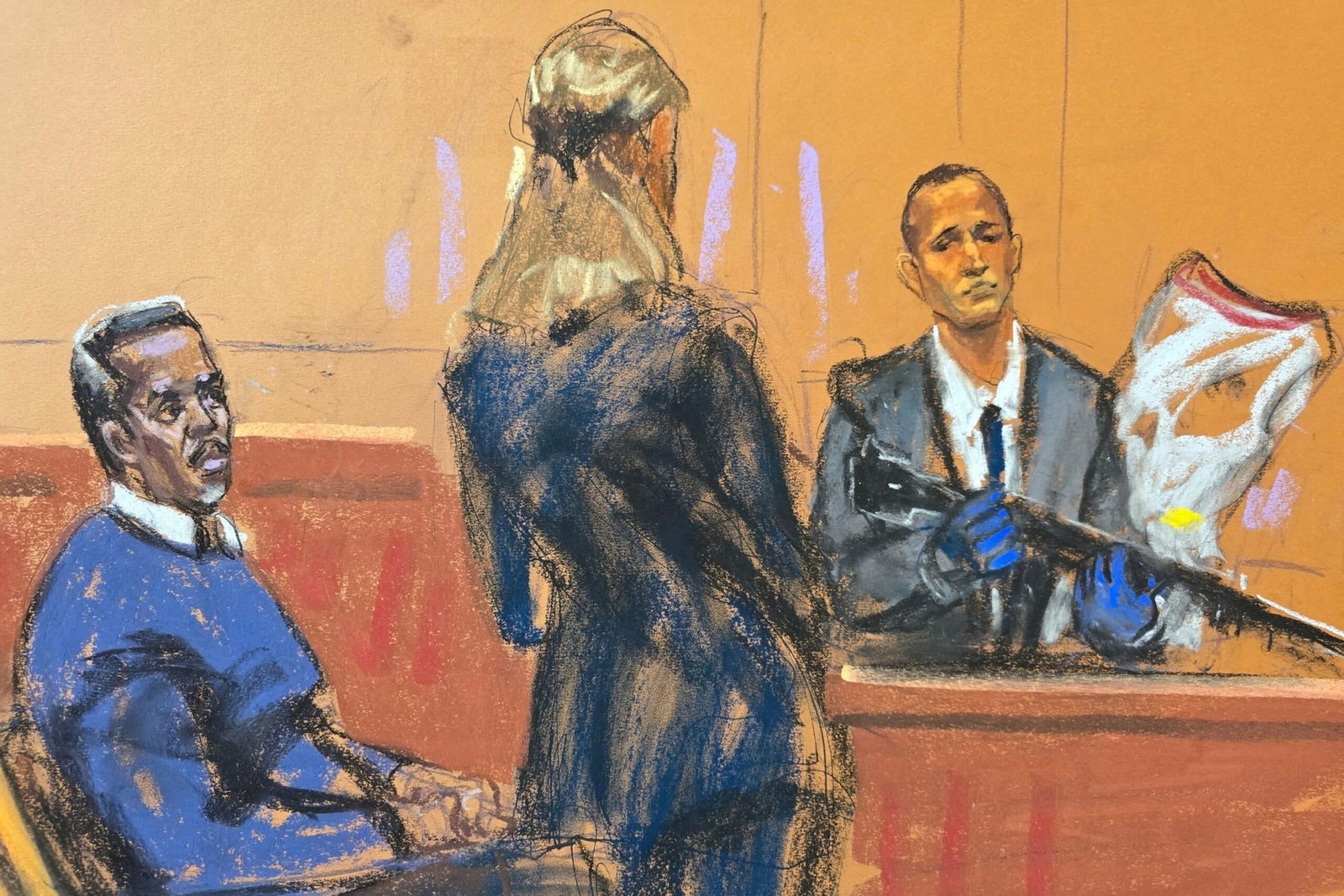 Photo: Prosecutor Madison Smizer asks a special agent for the Investigation of Domestic Security Gerard Gannon in Sean "Diddy" Combs Sex Trading Court in New York City, May 20, 2025.